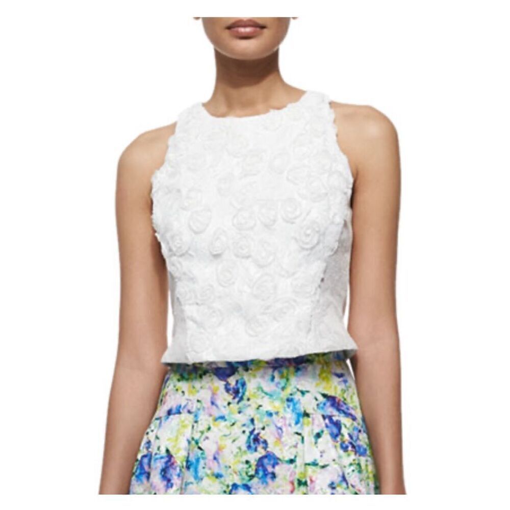 Phoebe Couture by Kay Unger jacquard top with rosette lace center sleeveless 2